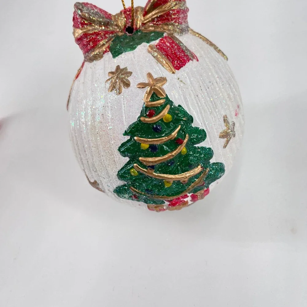Vintage Christmas Ornament Lot 7pc Disco Balls Poinsettia Victorian Santa Bell